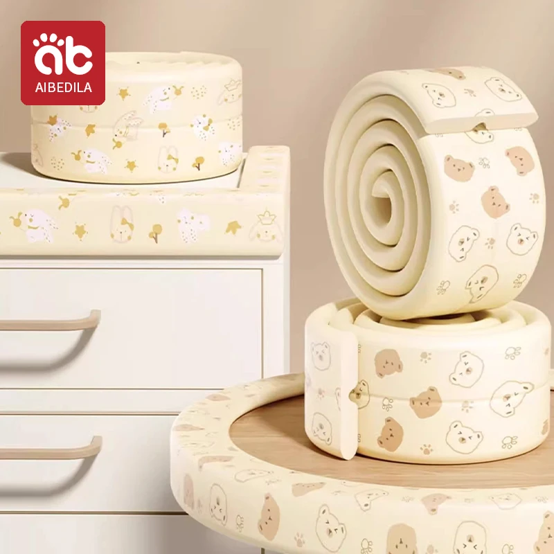 AIBEDILA 2M Cartoon Soft Baby Safety Desk Table Edge Guard Strip Security L-Shaped Kids Protective Bumper Anti-collision Strip