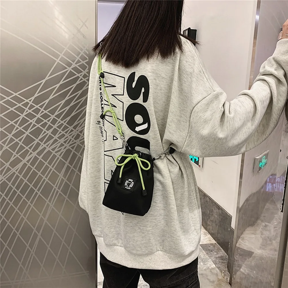 

Casual Drawstring Bucket Bag Fluorescent Color Strap Large Capacity Male Crossbody Bag Single Shoulder Korean Style
