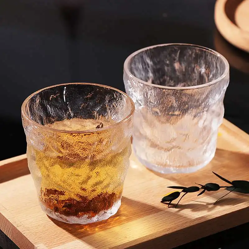 300ml Glacier Pattern Glass Water Cup Ins Whiskey Wind Beer Juice Glass Mug Tea Milk Coffee Water Cup Bar Drinkware Gift