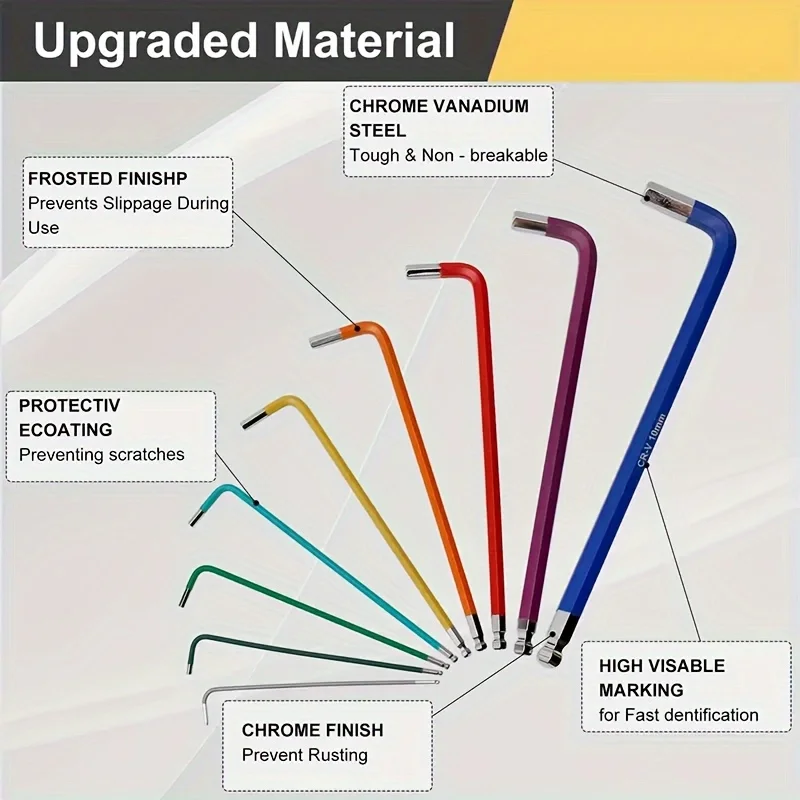 9 pièces Allen Wralike CrV acier longue boule Torx étoile ensemble MeaccelererH1.5-10 T10-50Multifunctional hexagone Torx tournevis clé hexagonale