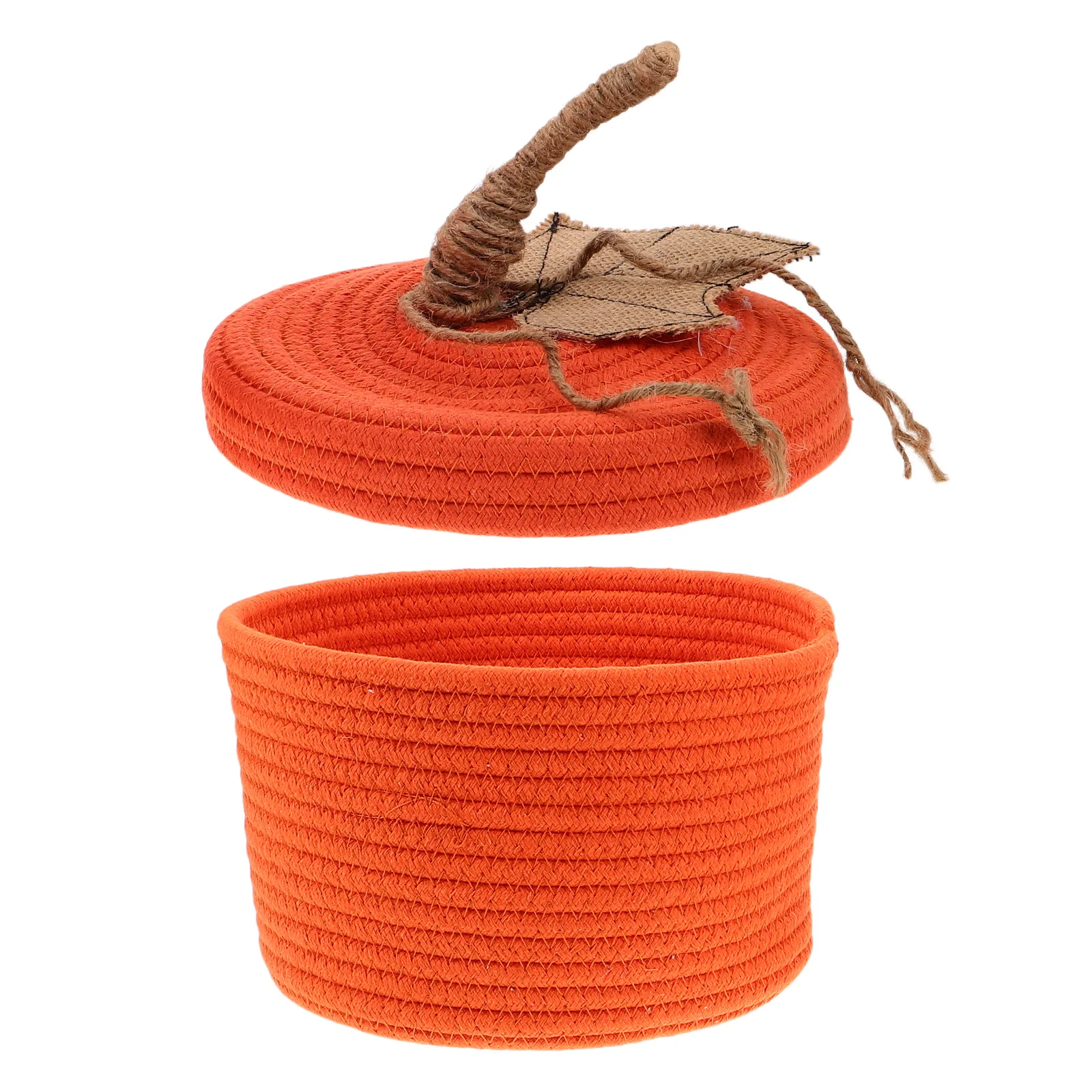 

Pumpkin Cotton Rope Woven Basket Handwoven Cotton Rope Storage Basket Desktop Organizer Sundries Snacks Makeup Storage Box