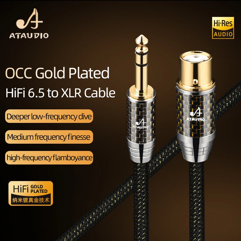 ATAUDIO OCC Vergoldetes 6,5mm auf XLR Stecker-Buchse Audiokabel für Mischpult Lautsprecher Dual 6,5 auf 2XLR Mikrofonkabel
