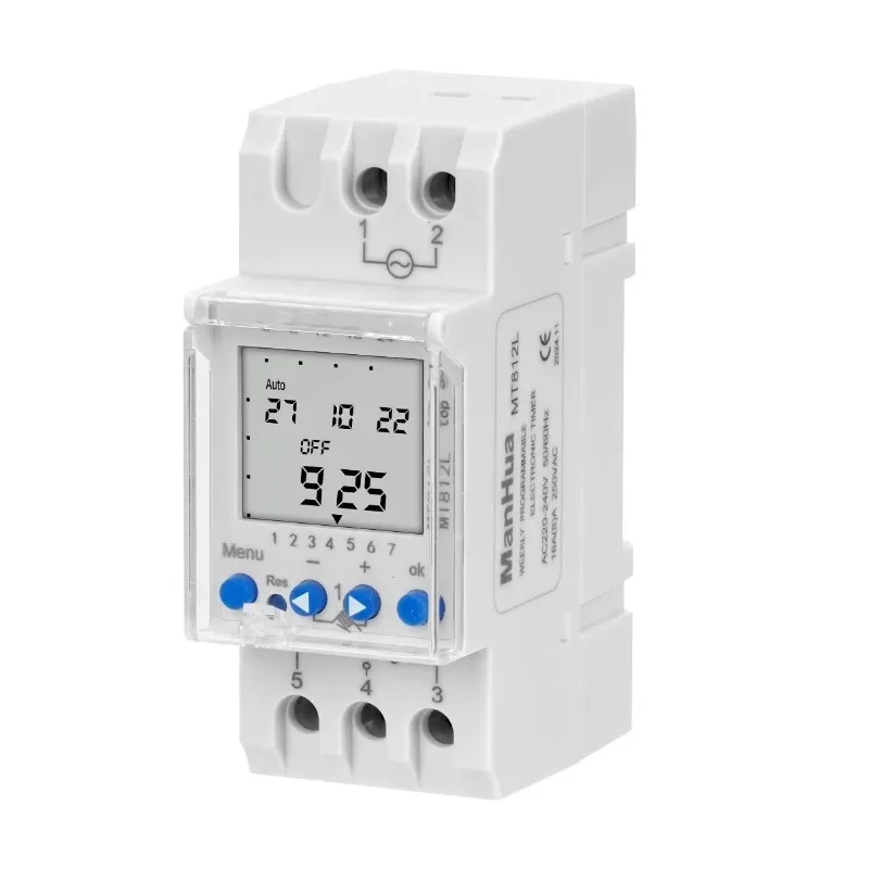 ManHua MT812L Astronomical Timer Switch 16A 220VAC 1-channel 7 Days LCD Digital Timing Control Latitude Switch DIN Rail Mounting