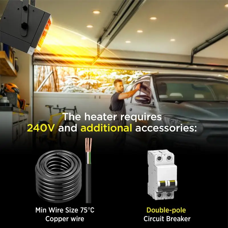 InoKraft 240v Electric Garage Heater with Remote, Ceiling Mount Fan Forced Shop Heater , 240V WIRE NOT PROVIDED