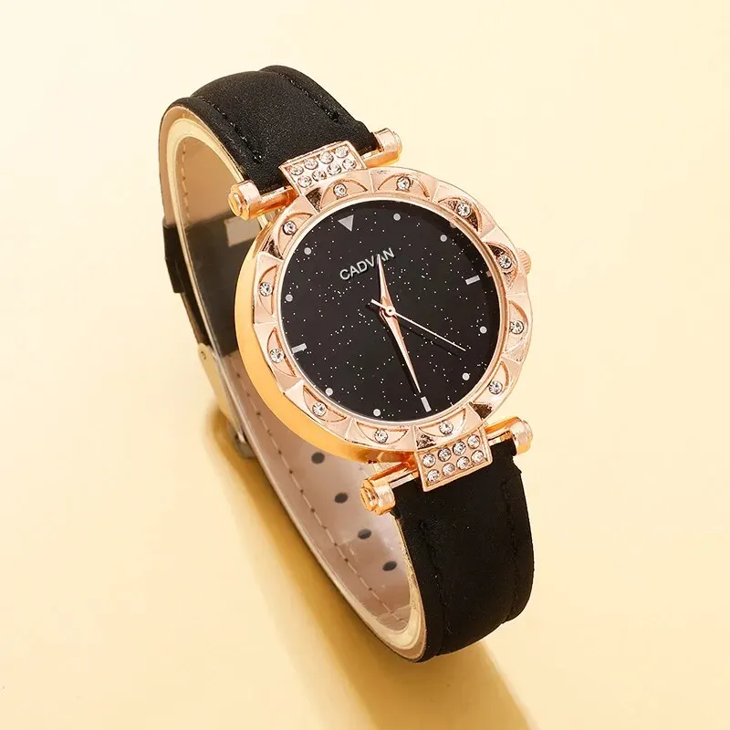 New Watch Women Fashion Casual Leather Belt Watches Simple Ladies Starry Sky Round Dial Quartz Wristwatches Dress Clock