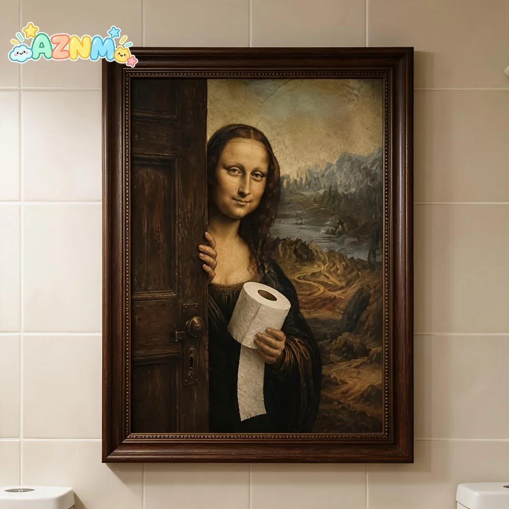 2D Flat, 2D Flat, Posters And Prints Unframed Canvas Wall Art Satirical Altered Masterpiece Wall Poster, Vintage Texture Mona