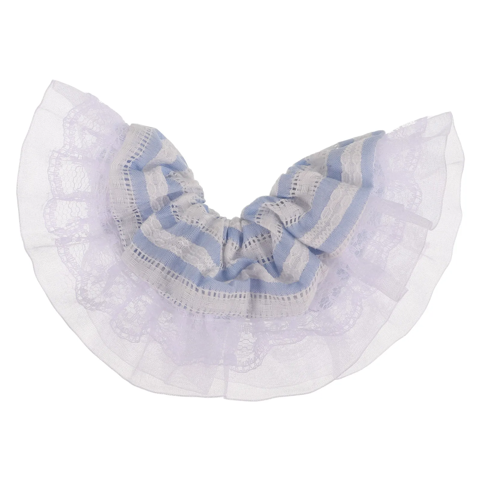 Elastic Blue Striped Lace Hair Band Korean Style Scrunchies Women Accessories Versatile Large Intestine Ring Decorations