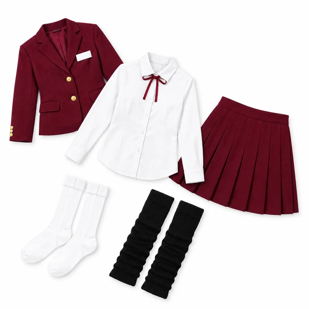 Doll Clothes Preppy Campus Uniform Suit Blazer Shirt Skirt Socks Leg Warmers, 1/6 BJD Outfit for OB22 OB24, Doll Not Included