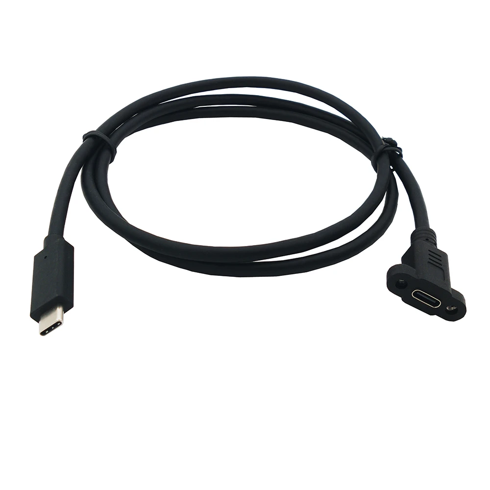 1PCS 1M USB-C USB 3.1 Male Connector To Type-c USB 3.1 Female Extension Cable 17mm With screws Panel Mount Hole
