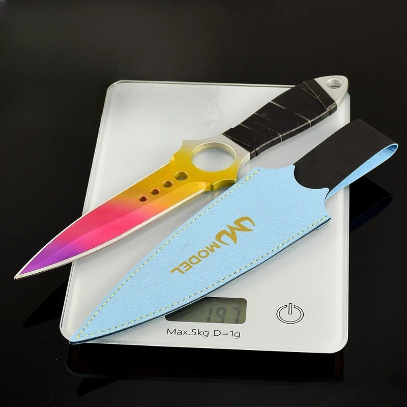 26cm/10,23 GO juego cuchillo de esqueleto periférico Color degradado arma modelo con cubierta de cuero adornos artesanales de Metal juguetes para niños regalo