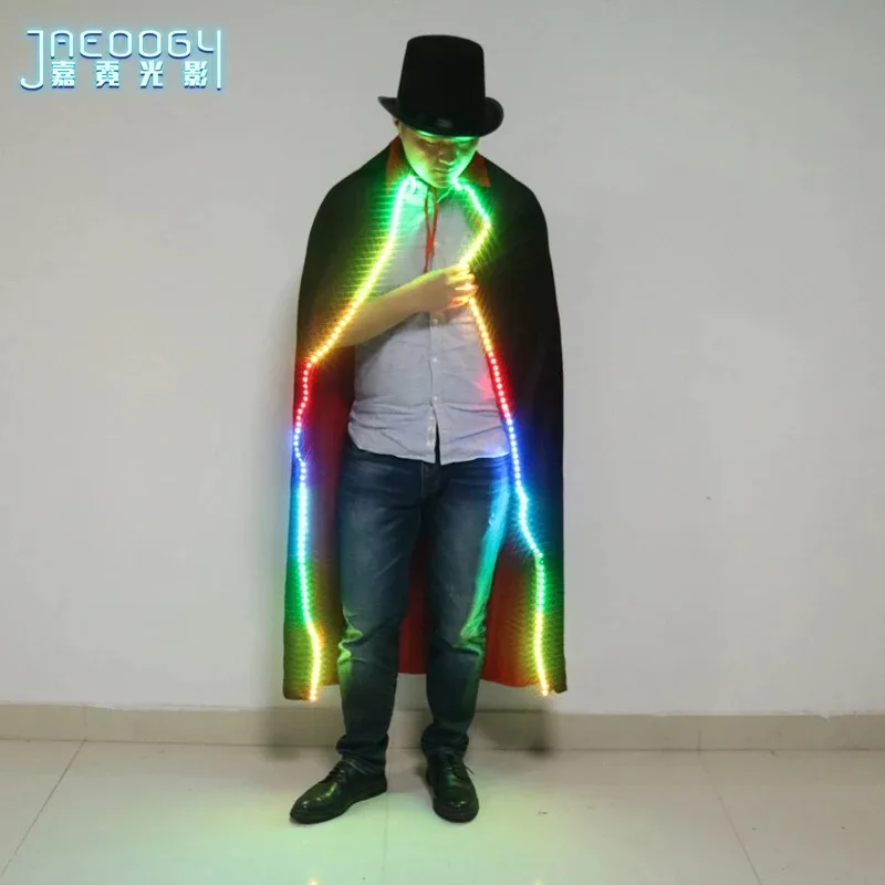 Rainbow LED lights up men\'s clothing, colorful and shiny black cloaks, carnival, carnival attire, role-playing costumes