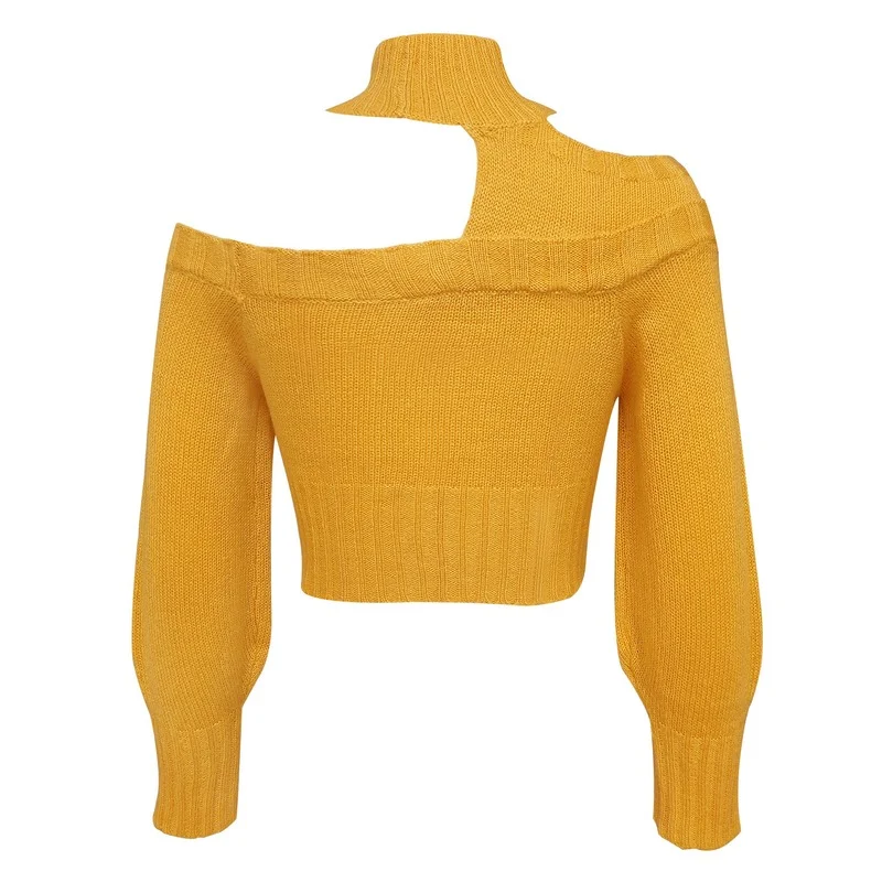 Frauen Stricken Off-Schulter Frauen Pullover 2022 Herbst Neue Halter Langarm Crop Top Strickwaren Casual Streetwear Pullover pullover