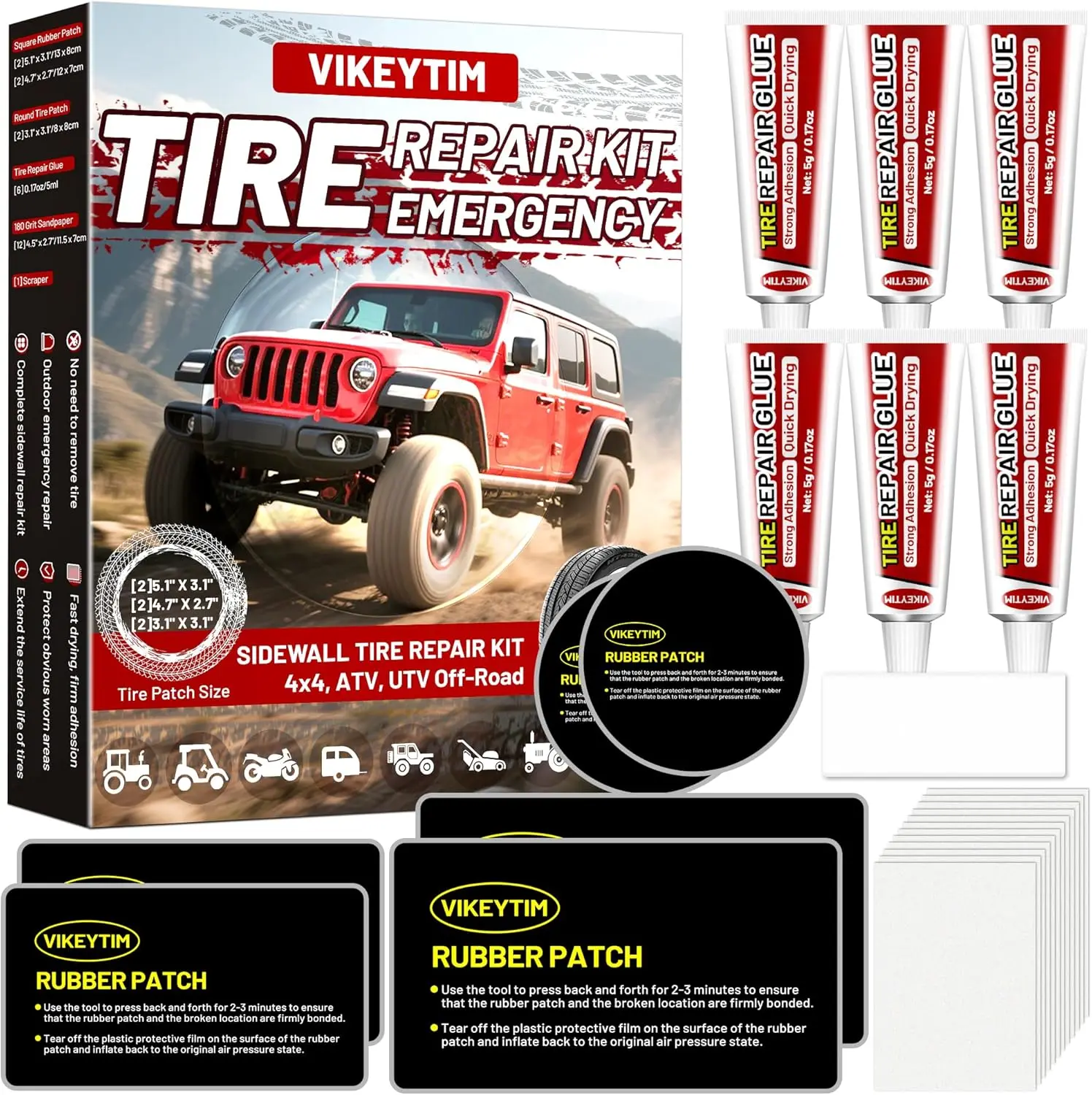 

Sidewall Tire Repair Kit, Off-Road 4x4 Emergency Patch Kit for UTV ATV, No Remove Needed, Scratch & Puncture Repair
