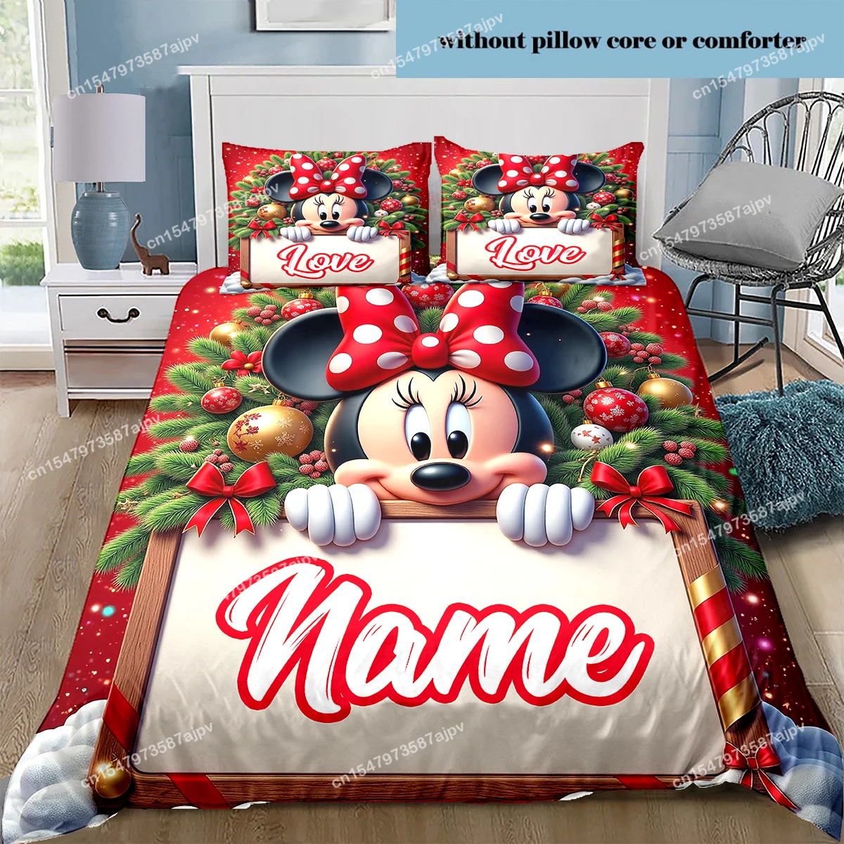 Personalized Duvet Custom Cute Minnie Bedding Set King Twin Double Child 3 Piece Microfiber or Polyester Duvet Cover Set-QIANG