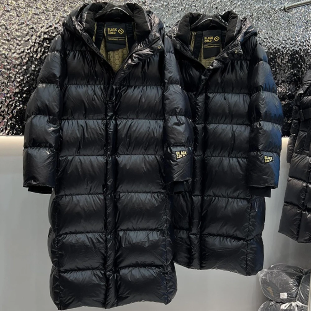 

Warm White Goose Down Coat New 2025 Black Gold Eight Grid Women Long Jacket Thickened Heat Storage Trendy Fashion Down Jacket