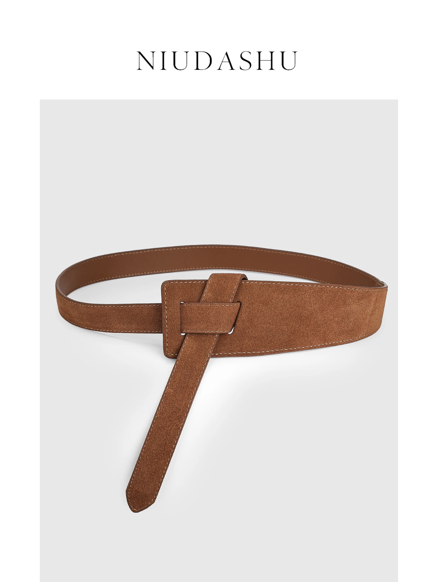 秋冬レディースレザーベルトシンプルな装飾フェイクファーデザインセンスニードルバックルマッチングジーンズウエストベルトスリミングブラウン