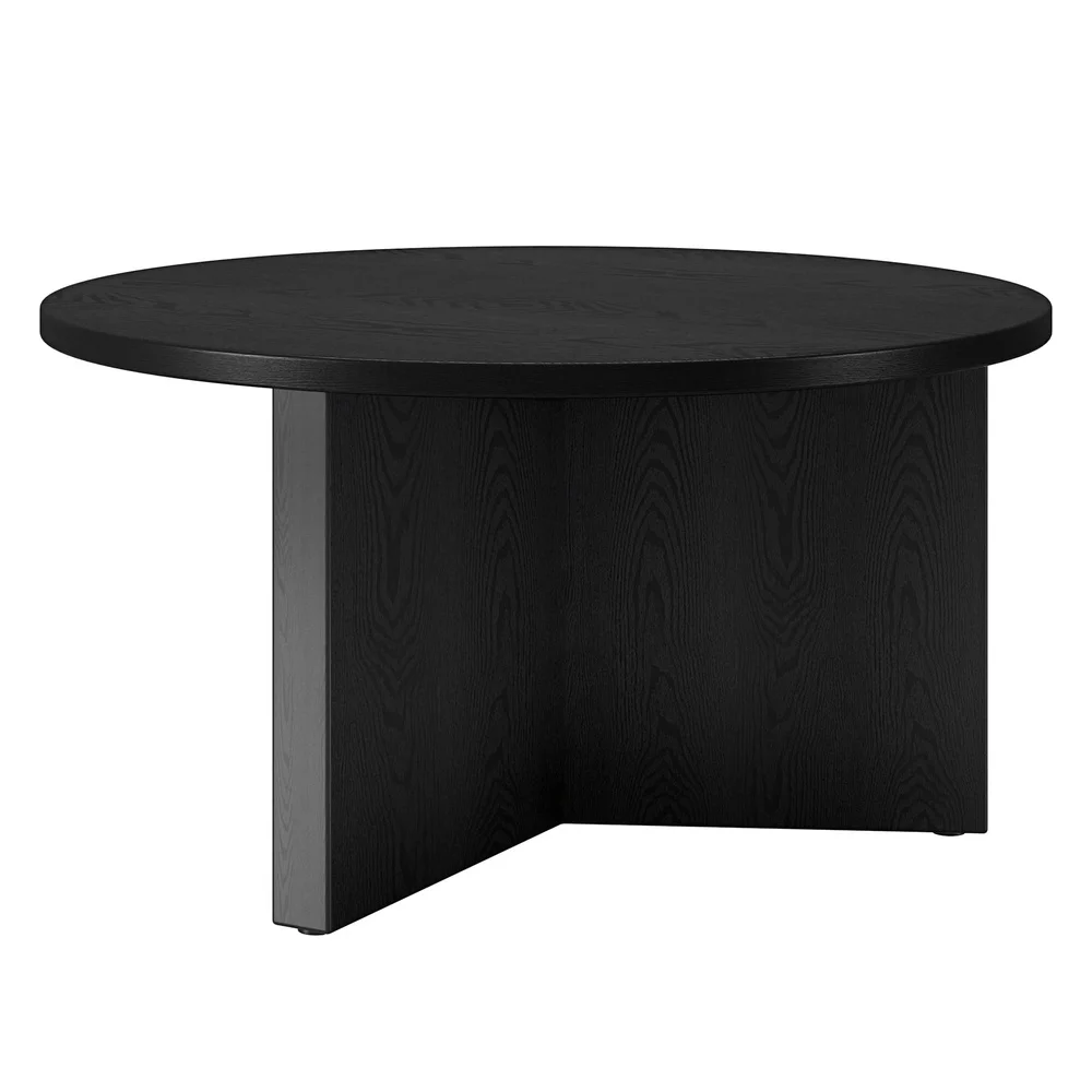 Scandinavian Round Coffee Table 32 Inch Black Grain MDF Easy Assembly Living Room Furniture Adjustable Feet Modern Design