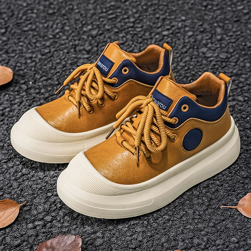 

Men's High Top Shoes 2026 Spring Autumn Breathable Lace Up Platform Sneakers Vintage Height Increase Wear-resistant Casual Shoes