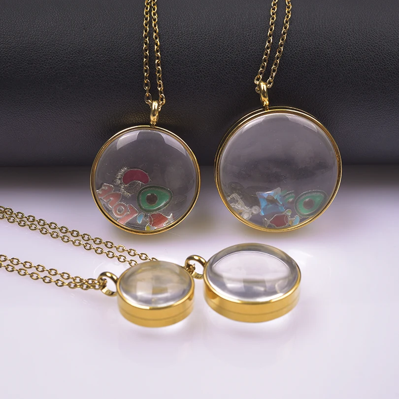 

10-32mm Round Stainless Steel Pendant Necklace For Women/Men Accessories DIY Photo Floating Lockets Fashion Collares Jewelry