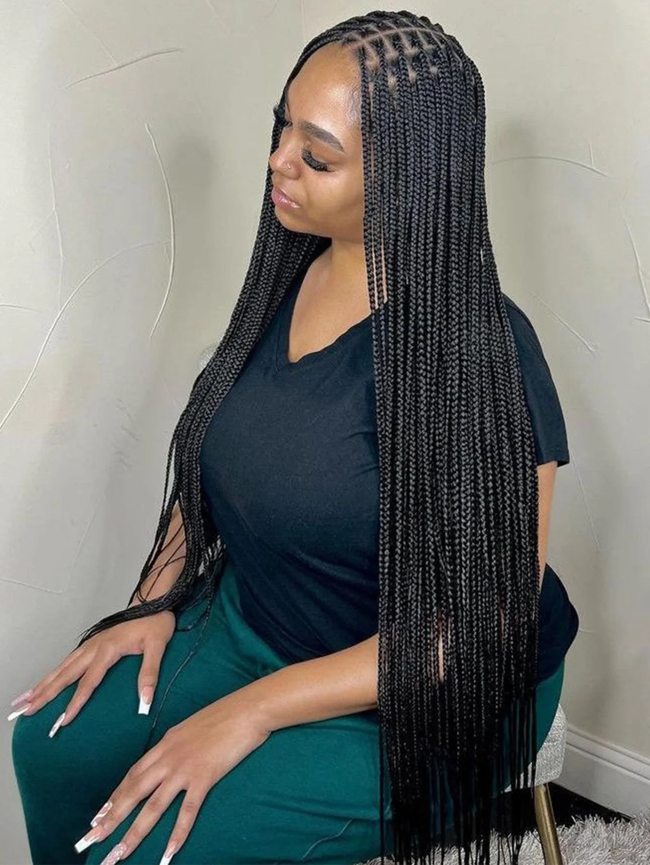 Small Knotless Box Braided Wigs Synthetic Cornrow Braids With Baby Hair Long 36Inch Colored Locs Goddess Full Lace Braiding Wigs