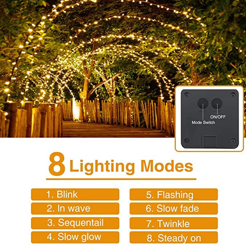 8 Modes Outdoor Solar Garland Lamp Festoon LED Icicle Light String Wedding Holiday Summer Garden Fence Wall Atmosphere Decor image 5