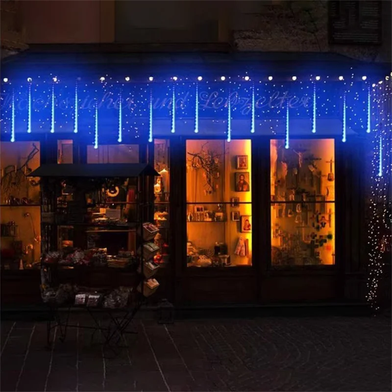 Imagem -04 - Led Meteor Shower String Lights Fairy Lights Decoração de Rua Guirlanda Casamento Natal Iluminação Exterior Plug Eua Plug ue Tubos