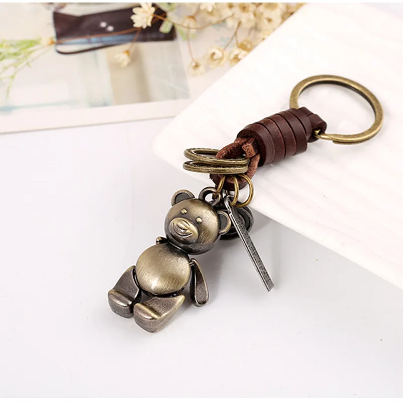 Flexible Cartoon Keychain with Hands and Feet, Retro Woven Leather Car Keychain