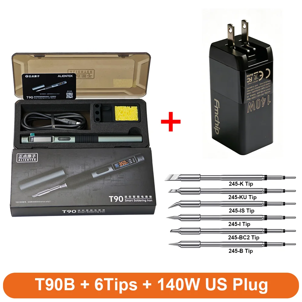 ALIENTEK T90B Smart Soldeerbout 140W PD3.1 Type-C IPS Scherm Verstelbare Temperatuur T245 Punten Precisie Soldeer Gereedschap