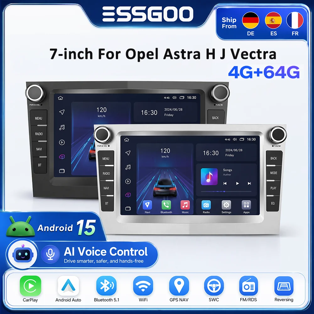 ESSGOO Android 15 Carplay 4G 64G Für Opel Astra H J 2004 Vectra Vauxhall Antara Zafira Corsa C D Vivaro Meriva Veda Radio