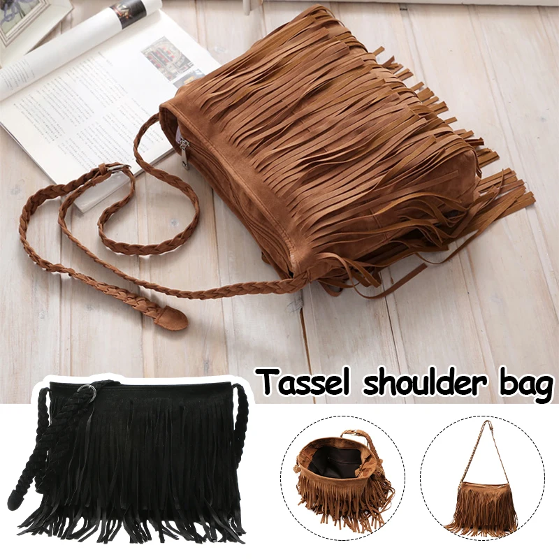 Tassel Crossbody Shoulder Women\'s Bag Outdoor Travel Bag Suede Fabric Leather Fringe Shoulder Bag Daily Go Shopping