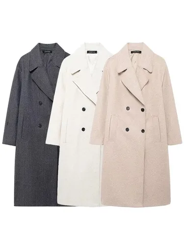 Imagen 1 del producto HH otoño nuevo abrigo suelto para mujer solapa doble botonadura chaqueta de manga larga invierno cálido grueso Vintage gabardina sólida prendas de vestir