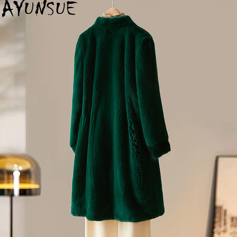 AYUNSUE 2025 ฤดูใบไม้ร่วงฤดูหนาวธรรมชาติขนมิงค์เสื้อขนสัตว์ผู้หญิงความยาวกลาง V คอทั้งขนมิงค์เสื้อขนสัตว์จริงเสื้อผ้าผู้หญิง Шуба Женская