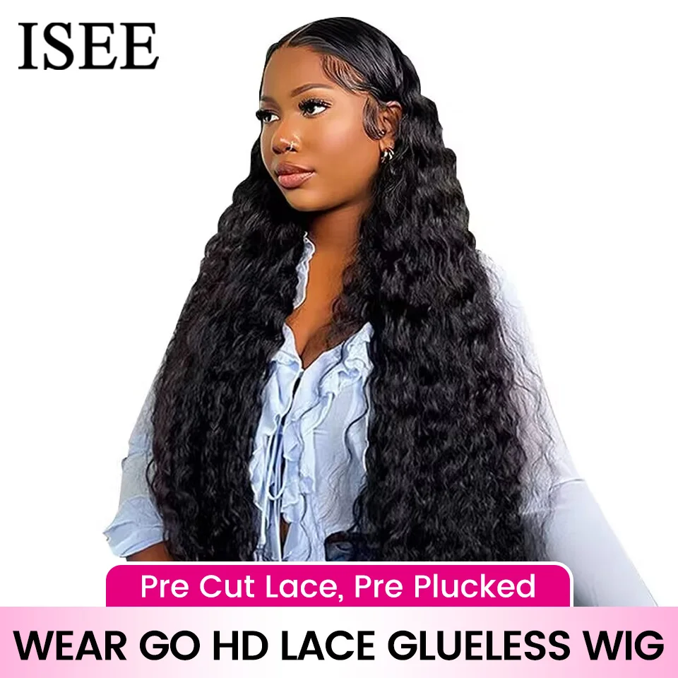 Wear Go Glueless Wig ISEE HAIR Brazilian Loose Deep 6x4 HD Lace Glueless Preplucked Human Wigs Ready To Go Loose Curly Pre Cut