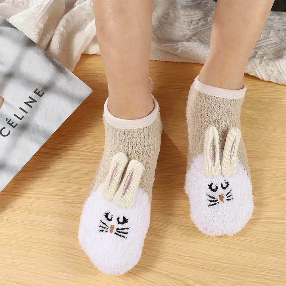 Warm Thick 3D Animal Rabbit Dog Mouse Coral Fleece Korean Ankle Socks Women Sleep Socks Winter Hosiery Floor Socks