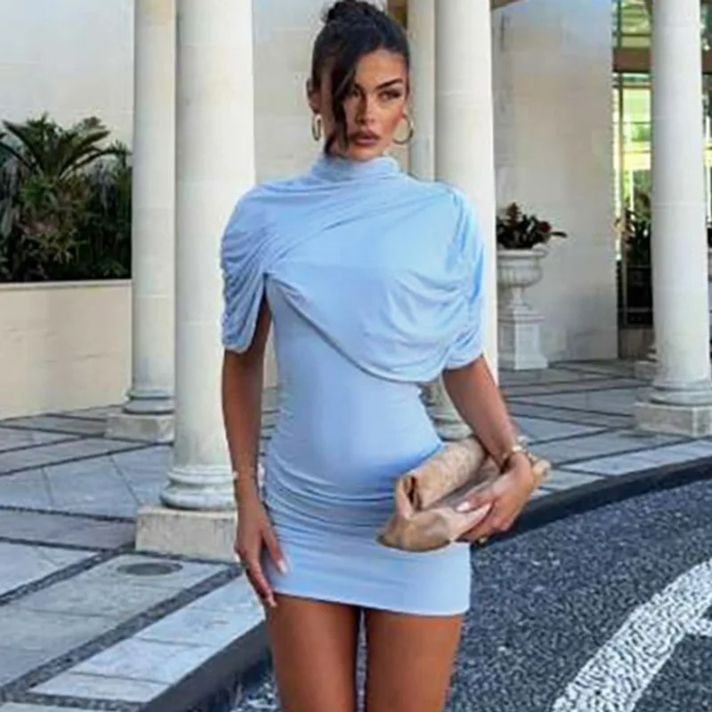 

Ticketsx Summer Sexy Backless Mini Dress Solid Elegant Ruched Patchwork Slim Women's Dress Fashion New Party Streetwear Dresses