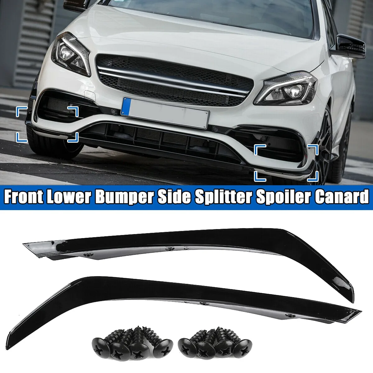 Front Lower Bumper Side Splitter Spoiler Canard for Mercedes Benz W176 A-Class A180 A200 A220 A250 AMG A45 2016-2018