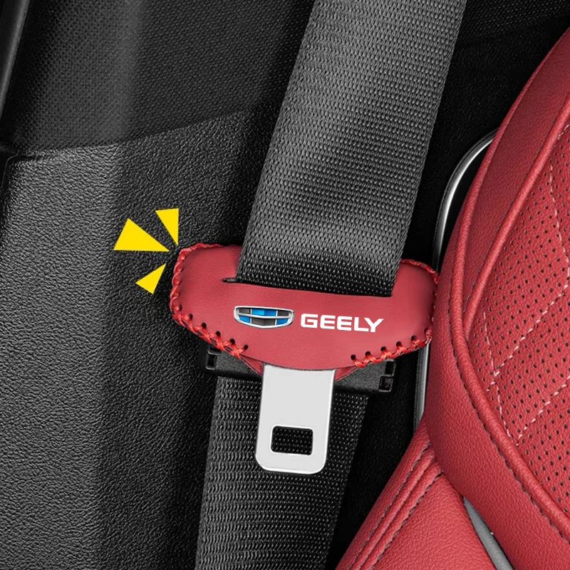 2PCS Car Seat Belt Buckle Clip Protector Cover Front Rear Seat Leather Clips For Geely Atlas Coolray Mk Cross Emgrand GL