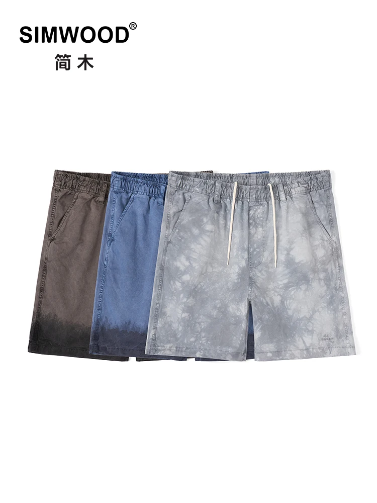 SIMWOOD 2024 Summer New 180gsm 100% Cotton Garment Dyed Vintage Oversize Shorts Men Contrast Color Retro Shorts