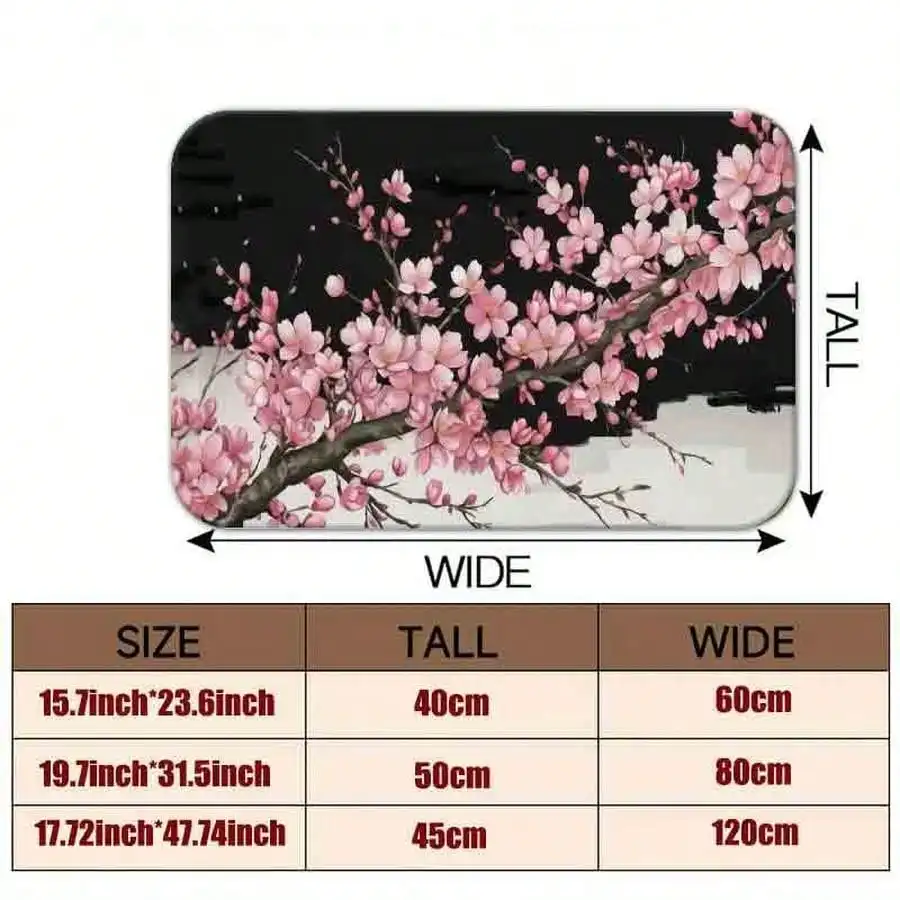 1pc Flannel Floor MatElegant Cherry Blossom Floral Print Non-Slip Area Rug For Home DecorNon-Slip, Machine Washable, Soft Area Rug For Home Living Room Bedroom