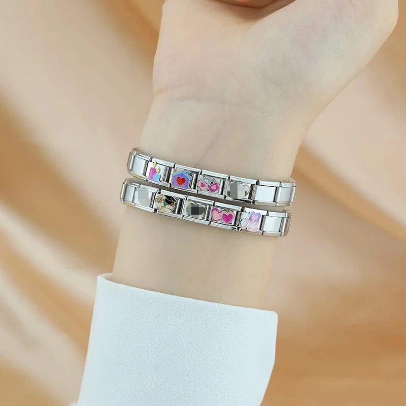 Hapiship 2025 New Women's House Heart Paw Italian Charms Links Beads Fit 9mm Stainless Steel Bracelet DIYJewelry Gift DJ1324-B