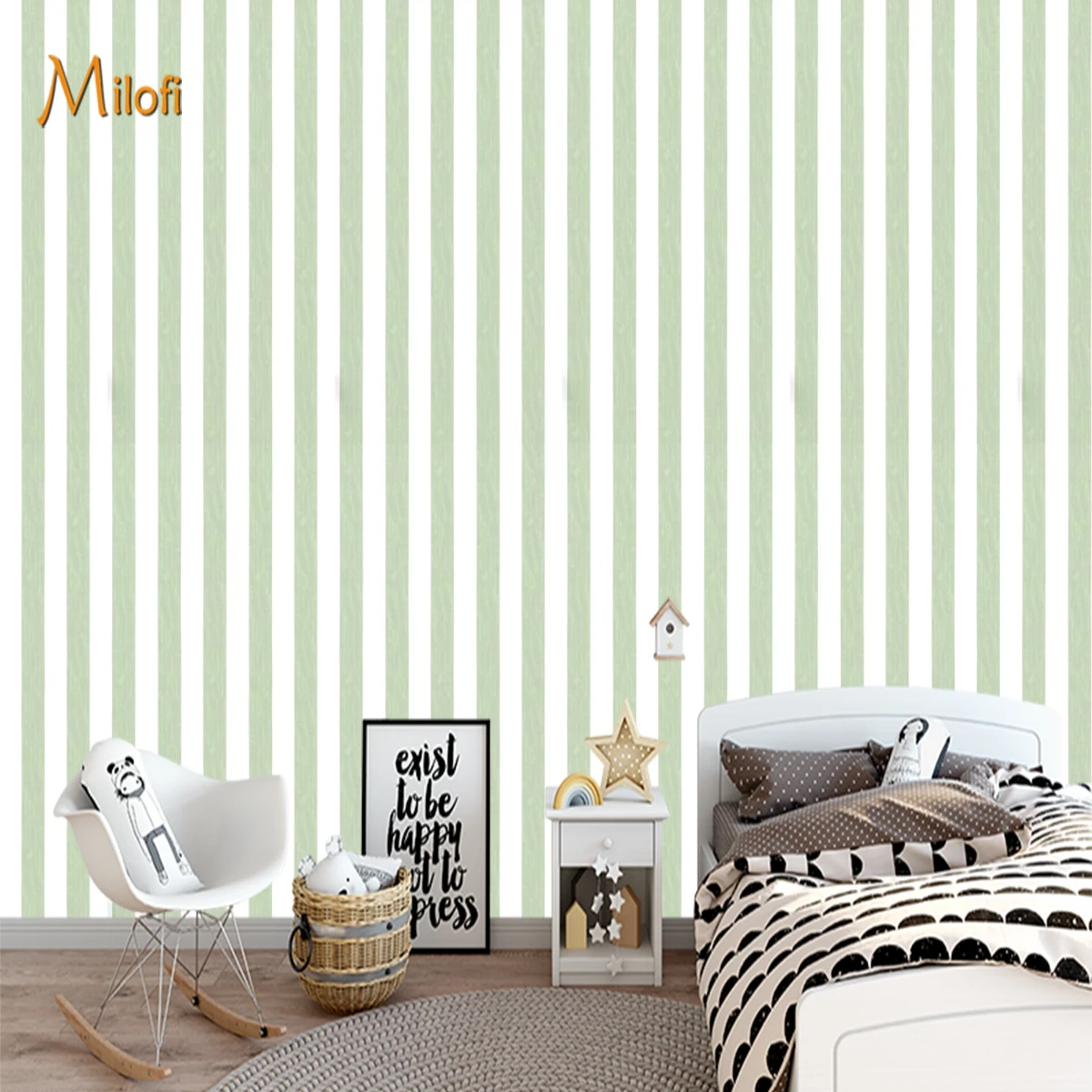 Milofi Custom 3D Light Green White Vertical Stripe Wallpaper for Bedroom Living Room Home Decoration Simple Mural