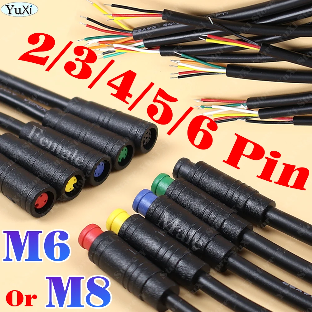 1-12set M8 M6 Core 2/3/4/5/6Pin Male Female Julet Electric Ebike Butt Plug Connector Cable Signal Sensor Waterproof Scooter Wire
