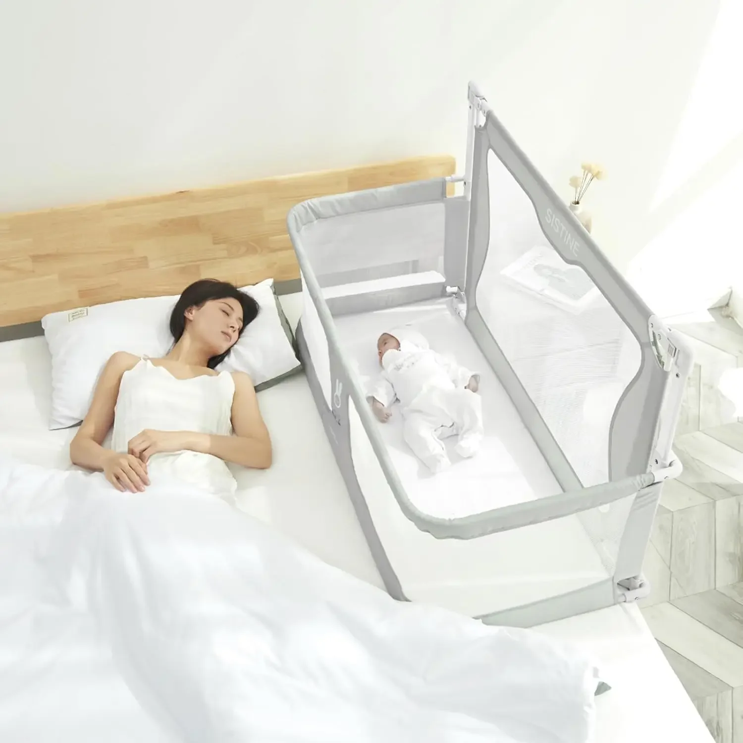 Cot Side Bassinet, 3 in 1 Bassinet Sleeper, Cot Side Bassinet，Sleep Together Bedside Cradle，Crib Sleeping Together，Infan