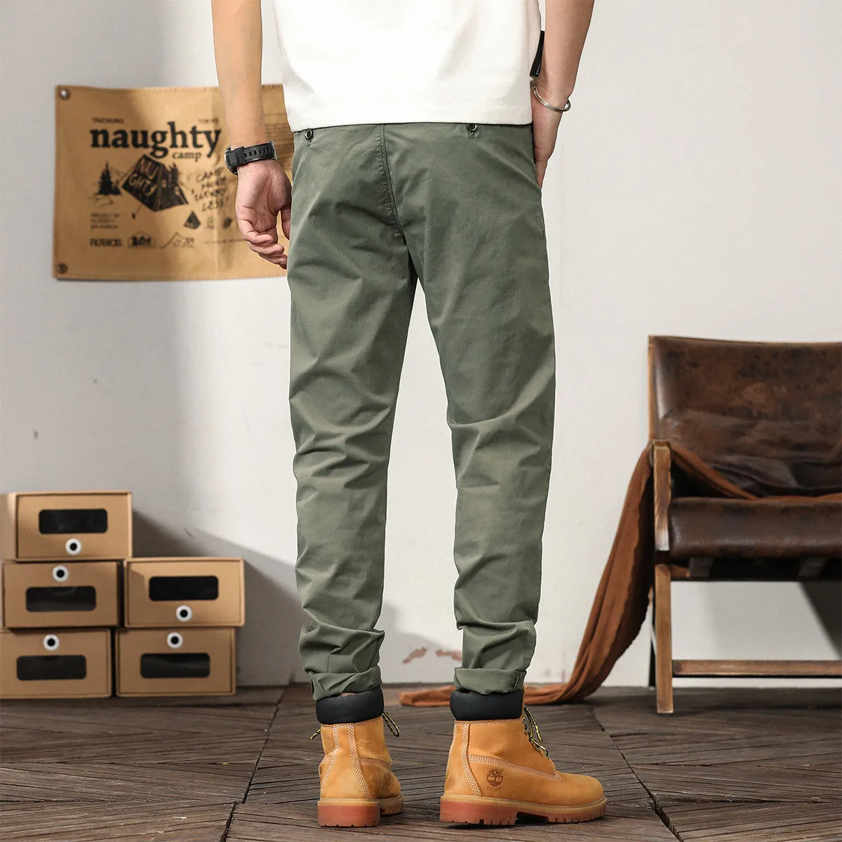 Straight Casual Pants Men Regular Khaki Red Pants For Men Trousers Overalls 100% Cotton Basic Thin Men Summer Clothing 2022