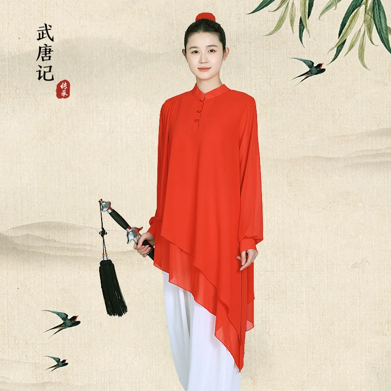 New Purple Tai Chi Suit Women Summer Chiffon Mid Length Martial Arts Training Team Performance Outfit Set Chinese Style Loose