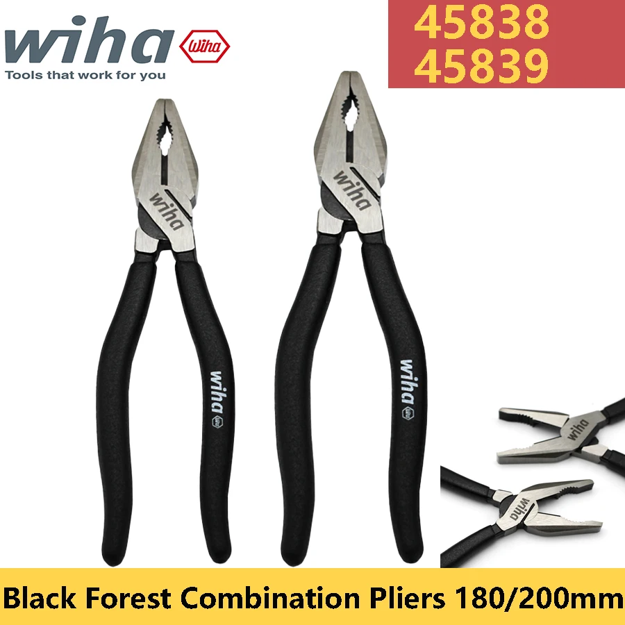 WIHA 45838 45839 Black Forest Combination Pliers 180/200mm Labor-Saving Electrician Wire Cutters Three Point Clamping Plier