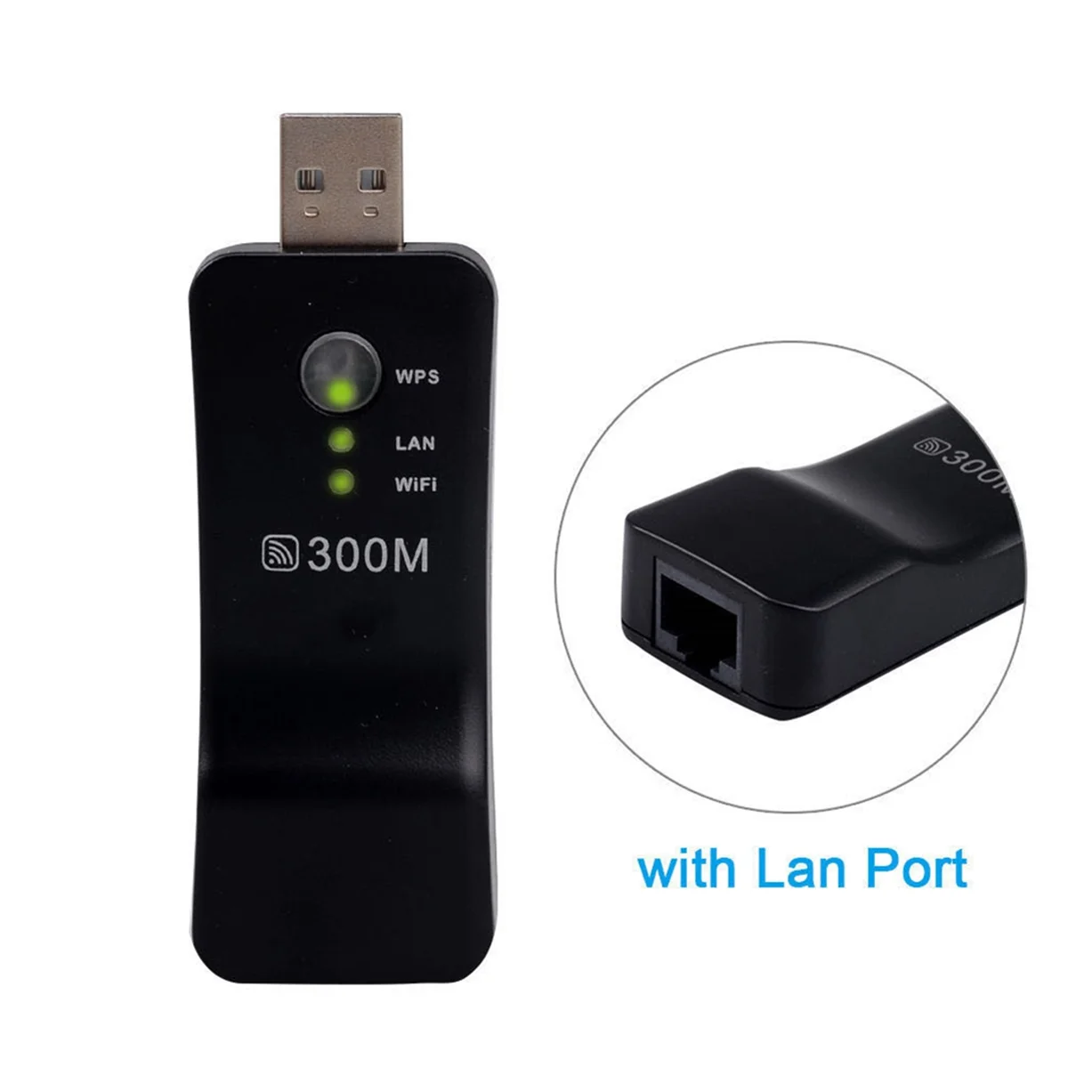 

# 174I Беспроводной USB Универсальный 300 Мбит/с для Smart TV Wi-Fi повторитель адаптер Ethernet сетевой повторитель (черный)