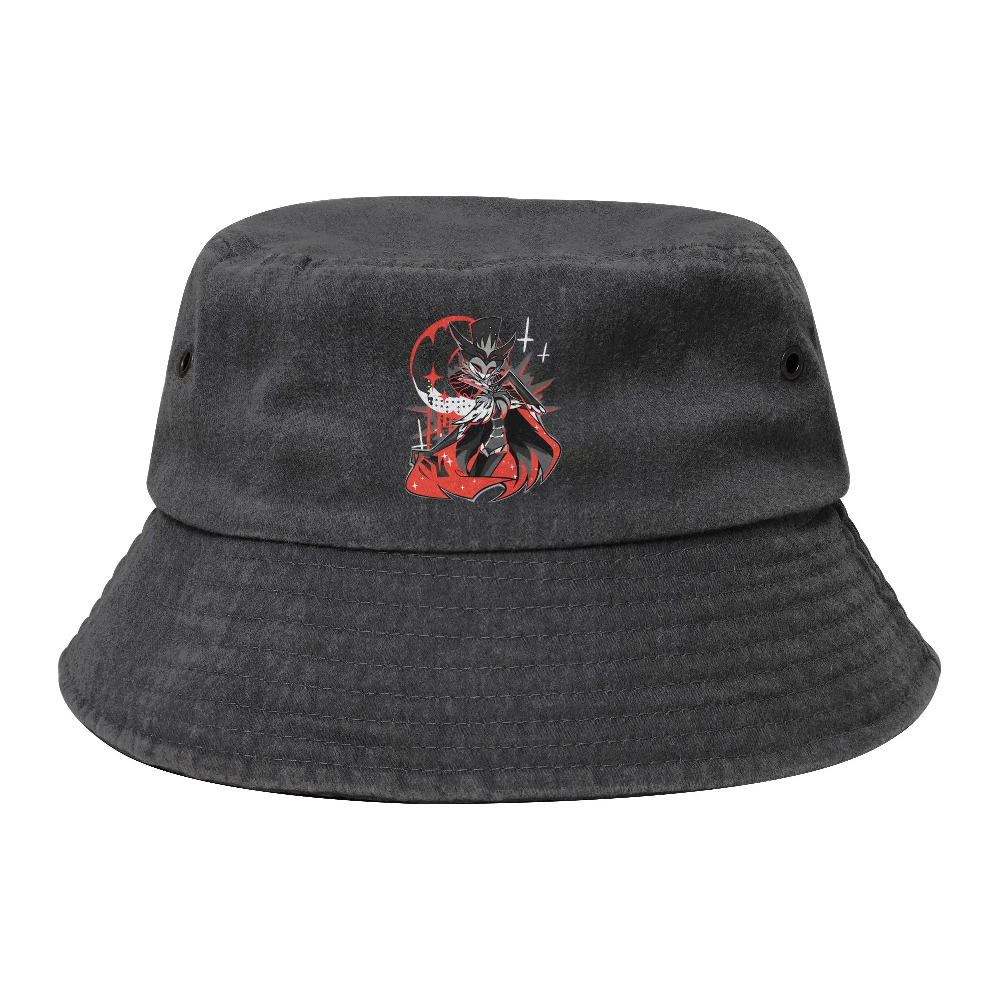 Anime Helluva Boss Bucket Hats Unisex Camping Black Comedy Distressed Denim Washed Fisherman Hats Travel Panama Hat