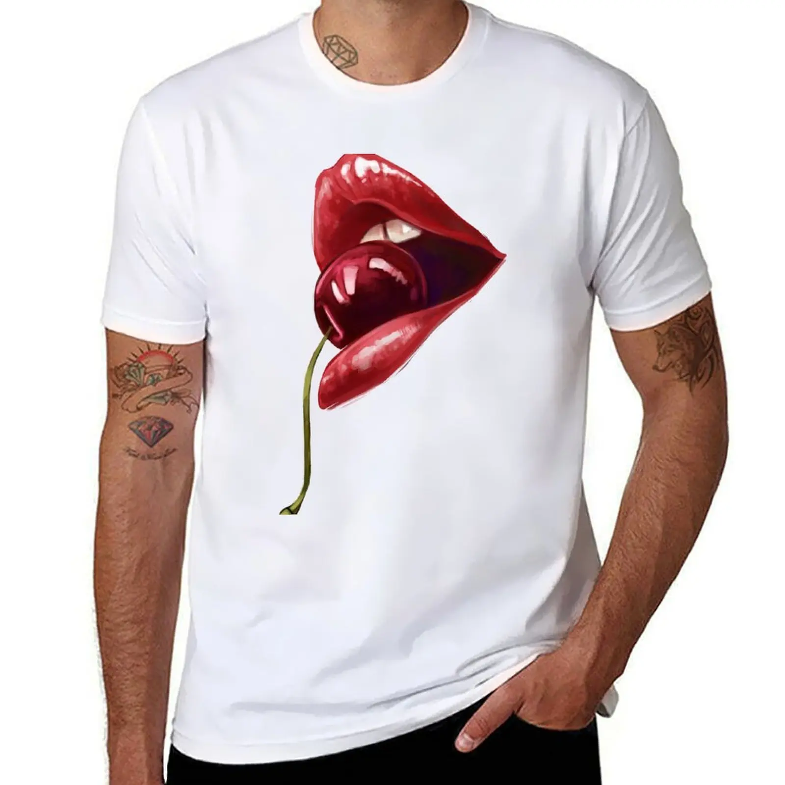 

Футболка CHERRY LIPS, мужские однотонные футболки, хлопок, 100%