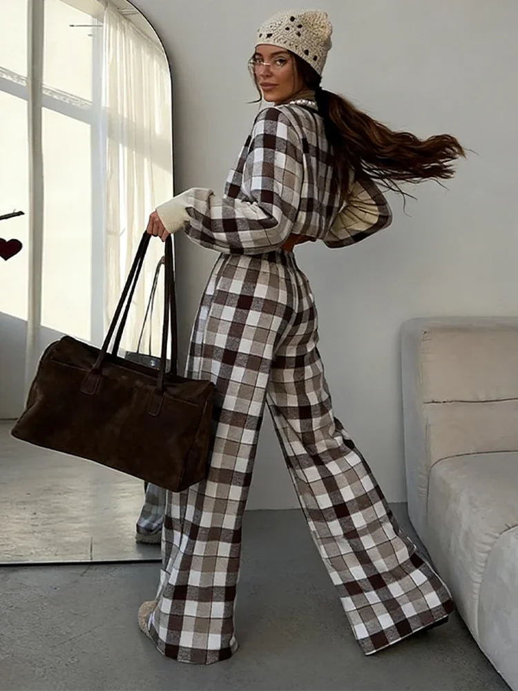 

Women's Checkered Single Breasted Open Neck Suit Casual Round Neck Full Sleeve Suits 2025 New Autumn Office Daily Commute Outfit